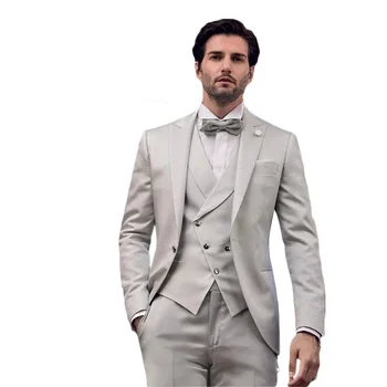 Asil Özelleştirilmiş Erkek Düğün Smokin Slim Fit Bir Düğme Damat Giyim Yemeği Balo Parti Blazer 3 Parça (Ceket + Yelek + Pantolon)