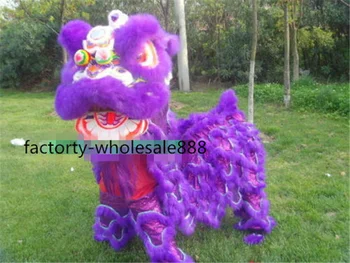 Cosplay 100 % Yün Aslan Dans maskot Kostümleri Çin halk sanatı ıki yetişkin ıçin mor Maskot Kostüm Suit Cosplay Parti Oyunu Elbise