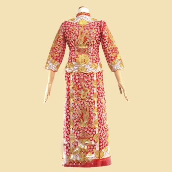 Da Wu Fu Altın Bulut Şakayık Nakış Cumhuriyet Dönemi Gelin Kostüm Hanfu Geleneksel Çin Düğün Kostüm Xiu O Fu