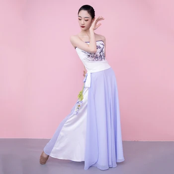 Çin dans kostümü Kadın Splice klasik dans eteği Peri Halk Giyim Lirik dans kıyafeti Festivali Giyim