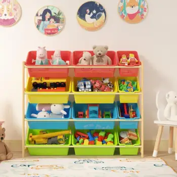 Çocuk Oyuncak Depolama Raf Katı ahşap Anaokulu Oyuncak depolama dolabı Bebek Kitaplık Raf Çok katmanlı Ev Raf