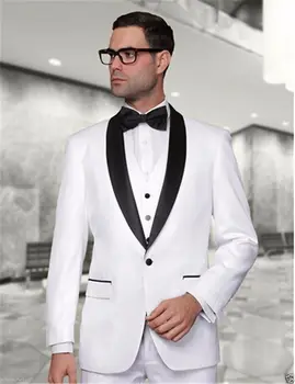 özel yapılmış smokin slim fit damat giyim beyaz 2019 parlak yaka erkek takım elbise